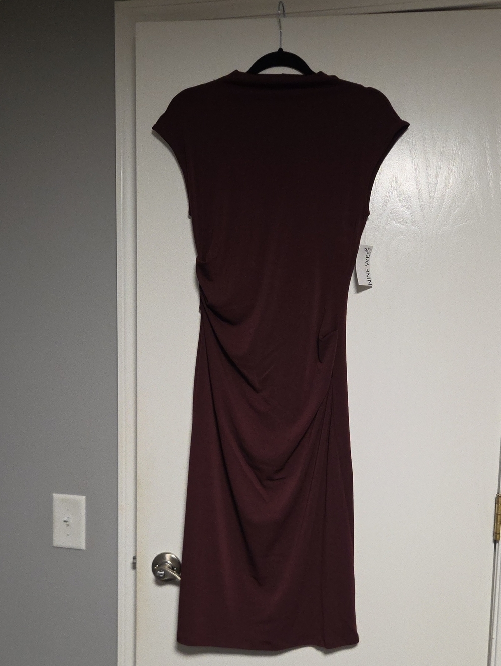 NWT Nine West Burgundy Cap-Sleeve Draped Midi Dress SIZE M